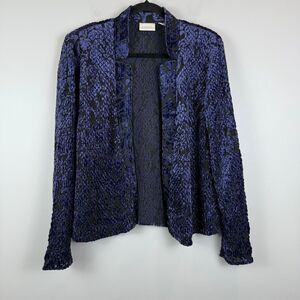 Chico's Crushed Velvet Burnout Cardigan Women 1 M Purple Open Front Jacket Artsy